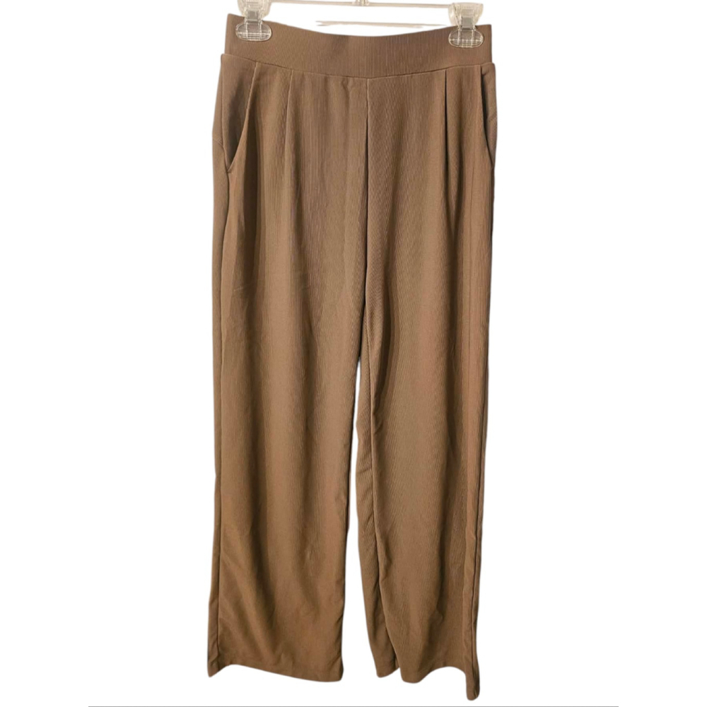 Halara Micro High Waisted Waffle Wide Leg Work Pants Brown XS Regular NWT